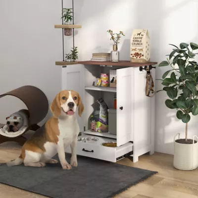Dog Feeding Station and Storage w/ Hooks and Adjustable Shelf, 2 Bowls - Image 2