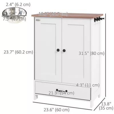 Dog Feeding Station and Storage w/ Hooks and Adjustable Shelf, 2 Bowls - Image 3