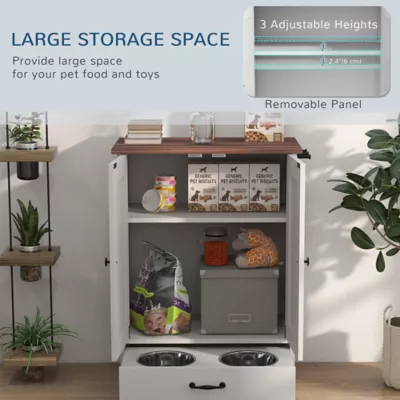 Dog Feeding Station and Storage w/ Hooks and Adjustable Shelf, 2 Bowls - Image 5