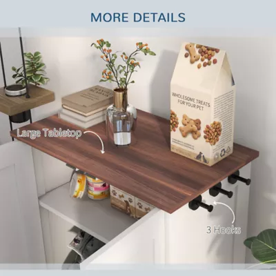 Dog Feeding Station and Storage w/ Hooks and Adjustable Shelf, 2 Bowls - Image 7
