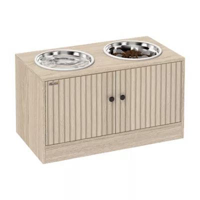 PawHut Raised Dog Bowls with Storage, Slow Feeder Insert, 2 Stainless Steel Bowls - Image 1