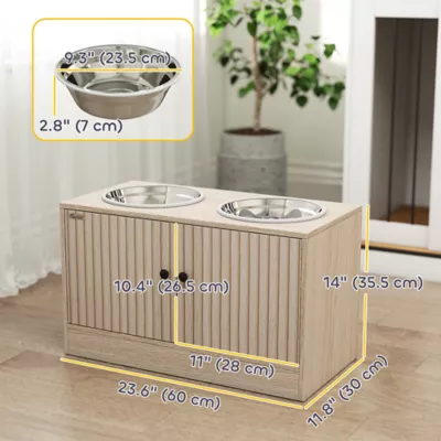 PawHut Raised Dog Bowls with Storage, Slow Feeder Insert, 2 Stainless Steel Bowls - Image 3