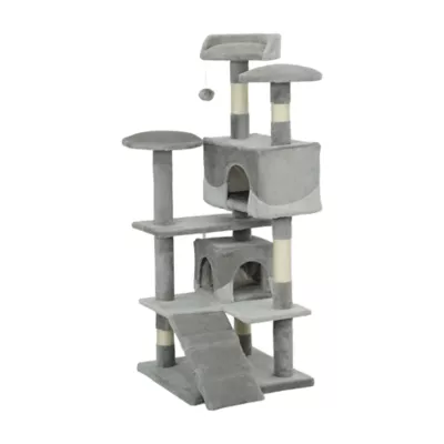 PawHut 53"H Cat Tree, Large Play House Multi-Level Activity Center - Image 1