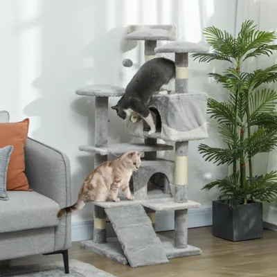 PawHut 53"H Cat Tree, Large Play House Multi-Level Activity Center - Image 2