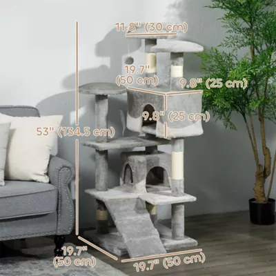 PawHut 53"H Cat Tree, Large Play House Multi-Level Activity Center - Image 3