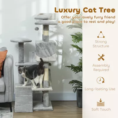 PawHut 53"H Cat Tree, Large Play House Multi-Level Activity Center - Image 4