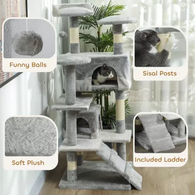 PawHut 53"H Cat Tree, Large Play House Multi-Level Activity Center - Image 5