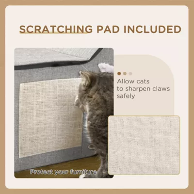 PawHut Large Cat Bed for Indoor, Cat House Hideaway with Soft Cushion, Scratching Pad, Dangling Ball - Image 4