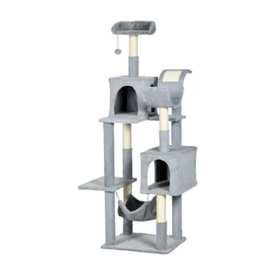 PawHut Tall Cat Tree for Indoor Cats, 70" Multi-Level Cat Tower with Hammock, Cat Bed, Cat Condo - Image 1