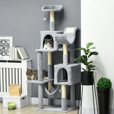 PawHut Tall Cat Tree for Indoor Cats, 70" Multi-Level Cat Tower with Hammock, Cat Bed, Cat Condo - Image 2