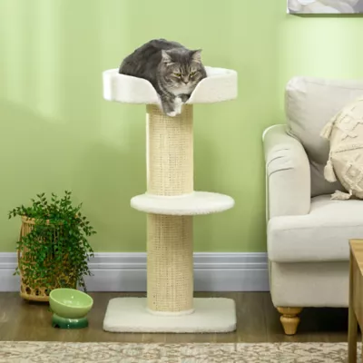 PawHut Cat Tree Kitty Tower with Sisal Mat Scratching Post, Cat Bed, Cushion, Perch, 18" x 18" x 36" - Image 2