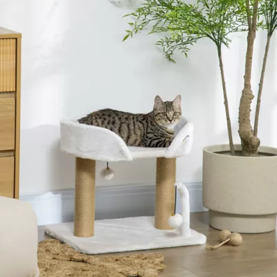 PawHut Cat Tower Condo for Indoor Cats, Small Cat Tree with Jute Scratching Posts, Top Perch - Image 2