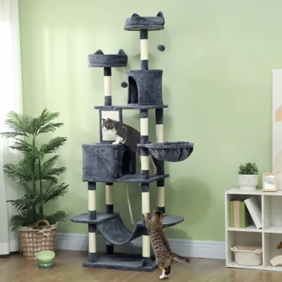 PawHut 81" Large Cat Tree w/ Scratching Posts, Condos, Beds, Hammocks, Jumping Platforms, Toy Balls - Image 2
