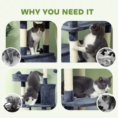 PawHut 81" Large Cat Tree w/ Scratching Posts, Condos, Beds, Hammocks, Jumping Platforms, Toy Balls - Image 7