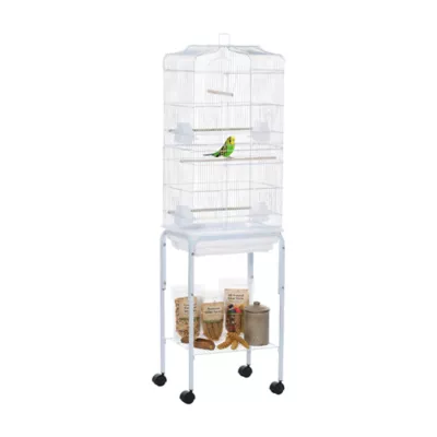 PawHut 62"H Bird Cage on Stand w/ Wheels, Rolling Stand with Storage Shelf - Image 1