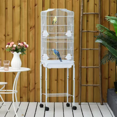 PawHut 62"H Bird Cage on Stand w/ Wheels, Rolling Stand with Storage Shelf - Image 2