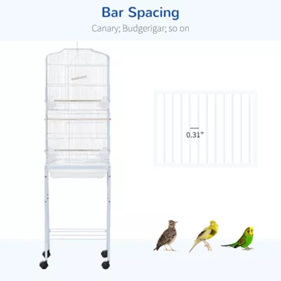 PawHut 62"H Bird Cage on Stand w/ Wheels, Rolling Stand with Storage Shelf - Image 6