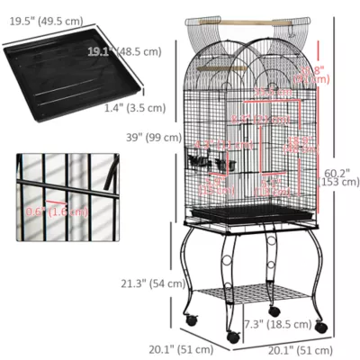 PawHut 60"H Large Bird Cage with Openable Top for Cockatiel, Conure - Image 3