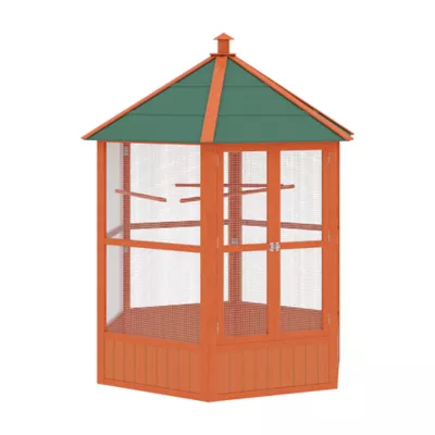 PawHut 70"H Wooden Bird Cage Hexagonal Outdoor Aviary with Doors - Image 1