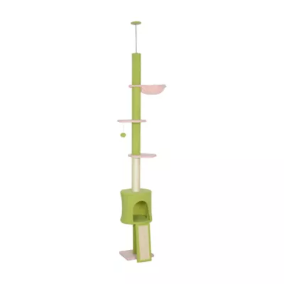 PawHut 87"-94.5" Floor to Ceiling Cat Tree with Sisal Scratching Post, Condo, Hammock, Ramp, Perches - Image 1