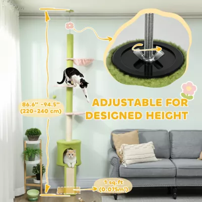 PawHut 87"-94.5" Floor to Ceiling Cat Tree with Sisal Scratching Post, Condo, Hammock, Ramp, Perches - Image 4