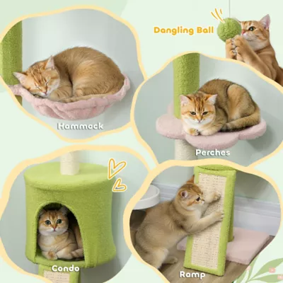 PawHut 87"-94.5" Floor to Ceiling Cat Tree with Sisal Scratching Post, Condo, Hammock, Ramp, Perches - Image 5