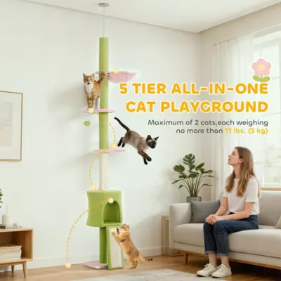 PawHut 87"-94.5" Floor to Ceiling Cat Tree with Sisal Scratching Post, Condo, Hammock, Ramp, Perches - Image 6