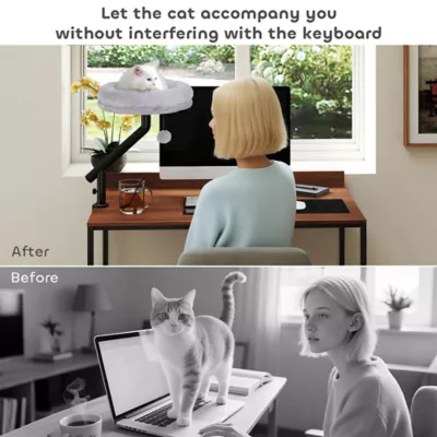 PawHut Cat Desk Bed 360° Rotatable Adjustable Height for Home Office - Image 4