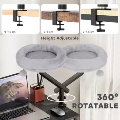 PawHut Cat Desk Bed 360° Rotatable Adjustable Height for Home Office - Image 5