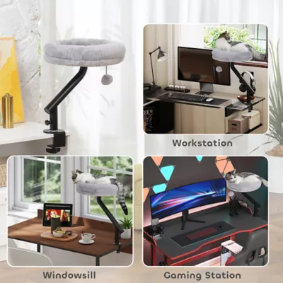PawHut Cat Desk Bed 360° Rotatable Adjustable Height for Home Office - Image 6