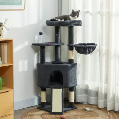 PawHut 47 Inch Cat Tree, Cat Tower for Indoor Cats with Cozy Condo, Bed, Toy Balls, Sisal Scratching - Image 2