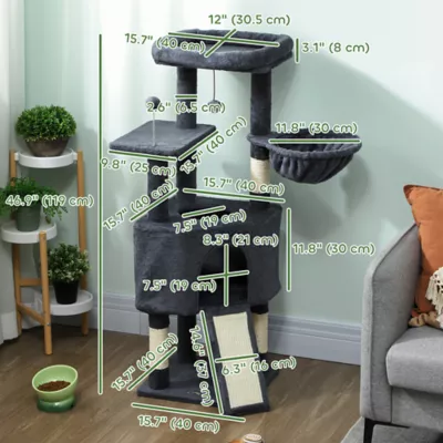 PawHut 47 Inch Cat Tree, Cat Tower for Indoor Cats with Cozy Condo, Bed, Toy Balls, Sisal Scratching - Image 3