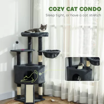 PawHut 47 Inch Cat Tree, Cat Tower for Indoor Cats with Cozy Condo, Bed, Toy Balls, Sisal Scratching - Image 5