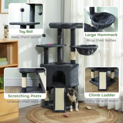 PawHut 47 Inch Cat Tree, Cat Tower for Indoor Cats with Cozy Condo, Bed, Toy Balls, Sisal Scratching - Image 6