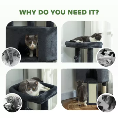 PawHut 47 Inch Cat Tree, Cat Tower for Indoor Cats with Cozy Condo, Bed, Toy Balls, Sisal Scratching - Image 7