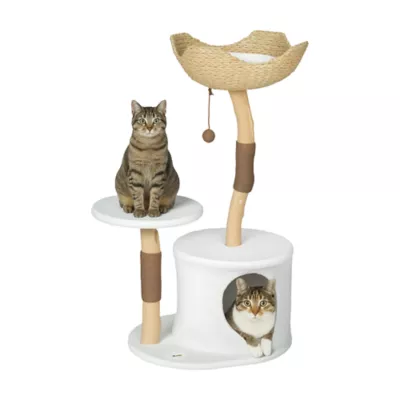 PawHut 40" Real Wood Cat Tree, Cat Tower for Indoor Large Adult Cats with Scratching Posts, Condo - Image 1