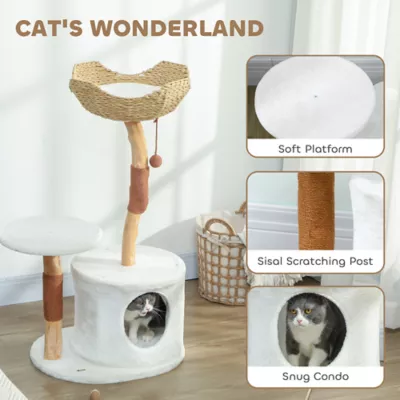 PawHut 40" Real Wood Cat Tree, Cat Tower for Indoor Large Adult Cats with Scratching Posts, Condo - Image 4