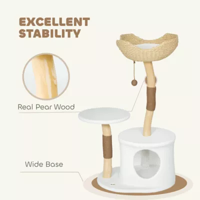 PawHut 40" Real Wood Cat Tree, Cat Tower for Indoor Large Adult Cats with Scratching Posts, Condo - Image 5