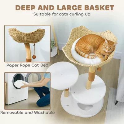 PawHut 40" Real Wood Cat Tree, Cat Tower for Indoor Large Adult Cats with Scratching Posts, Condo - Image 6