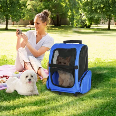 PawHut 2-IN-1 Pet Luggage Backpack Carrier w/ Handle, Rolling Wheels - Image 2