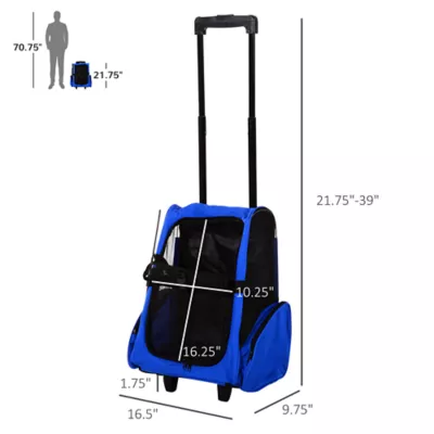 PawHut 2-IN-1 Pet Luggage Backpack Carrier w/ Handle, Rolling Wheels - Image 3