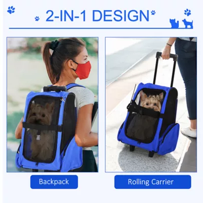 PawHut 2-IN-1 Pet Luggage Backpack Carrier w/ Handle, Rolling Wheels - Image 4