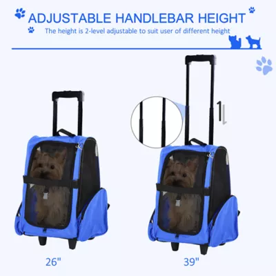 PawHut 2-IN-1 Pet Luggage Backpack Carrier w/ Handle, Rolling Wheels - Image 5