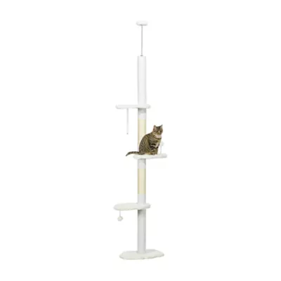PawHut 88.5"-100.5" Floor to Ceiling Cat Tree,Tower with Scratching Posts, Cloud Shaped Platform - Image 1
