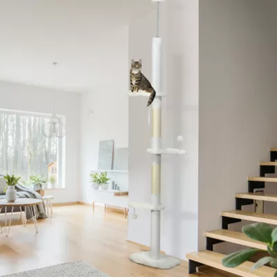 PawHut 88.5"-100.5" Floor to Ceiling Cat Tree,Tower with Scratching Posts, Cloud Shaped Platform - Image 2