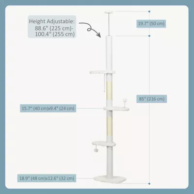 PawHut 88.5"-100.5" Floor to Ceiling Cat Tree,Tower with Scratching Posts, Cloud Shaped Platform - Image 3