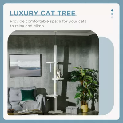 PawHut 88.5"-100.5" Floor to Ceiling Cat Tree,Tower with Scratching Posts, Cloud Shaped Platform - Image 4