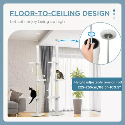 PawHut 88.5"-100.5" Floor to Ceiling Cat Tree,Tower with Scratching Posts, Cloud Shaped Platform - Image 5