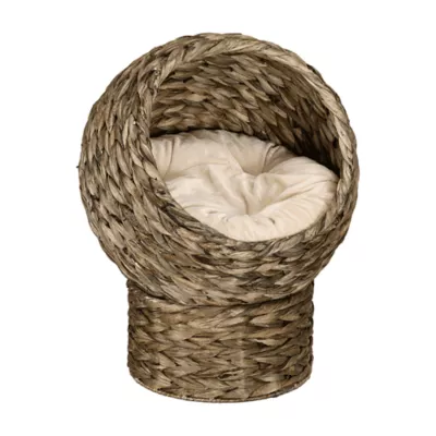PawHut Wicker Cat Bed with Cushion, Stand, for Indoor Use - Image 1