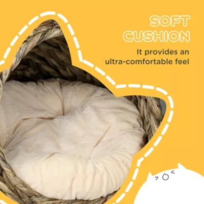 PawHut Wicker Cat Bed with Cushion, Stand, for Indoor Use - Image 6